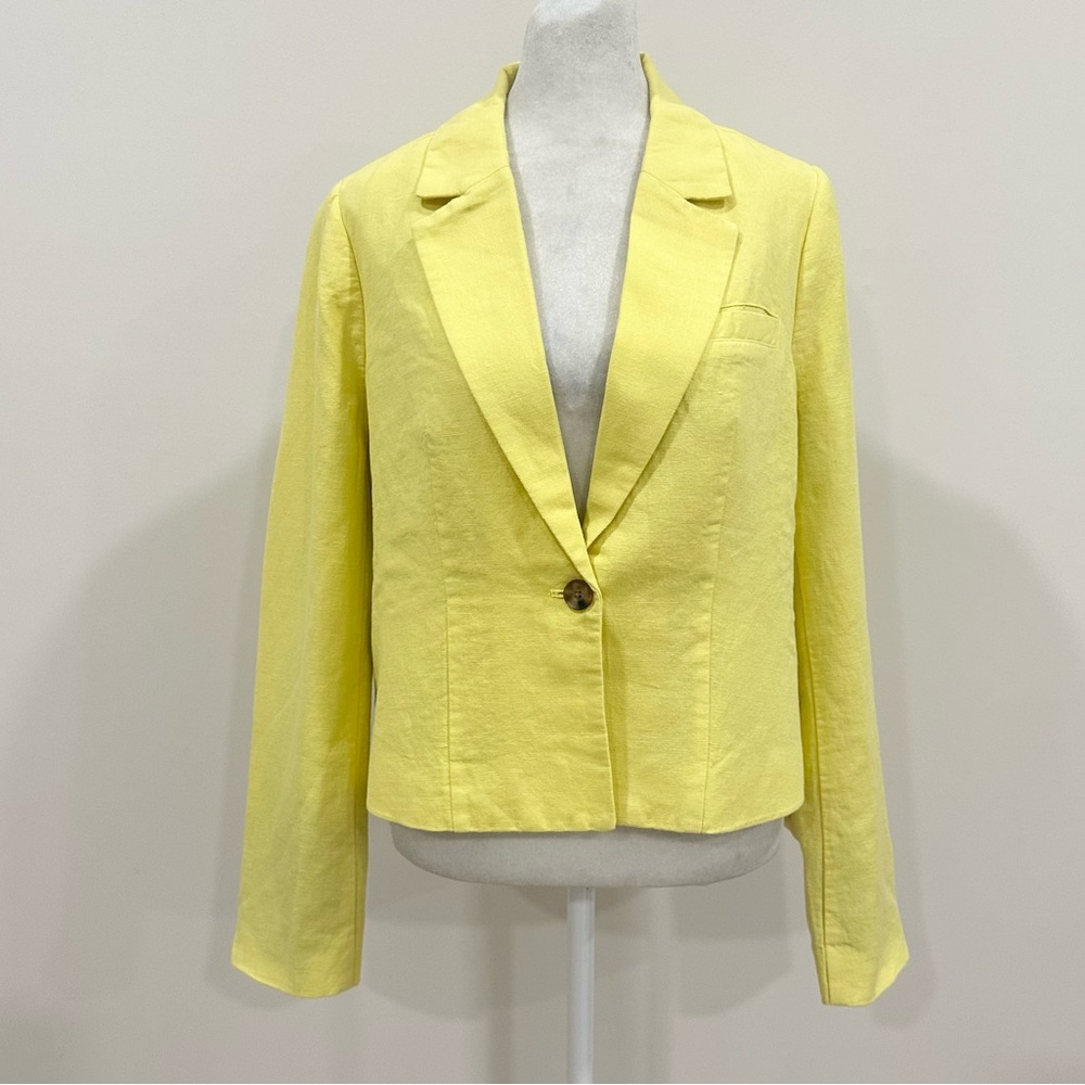 NWT Sundance Clarice‎ Tuxedo Women’s Yellow Blazer Size L Linen/Cotton